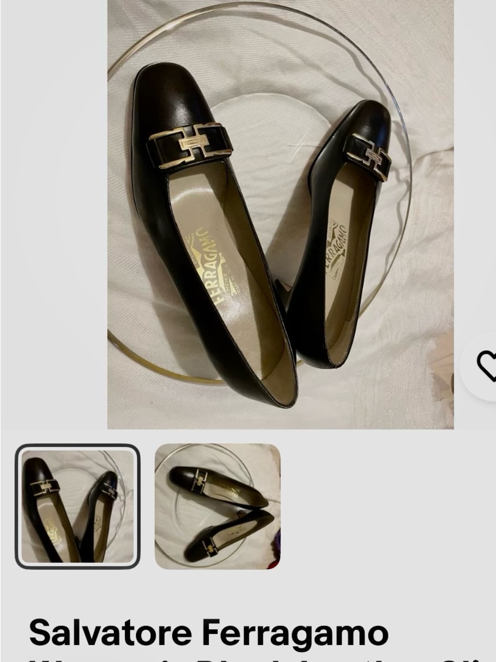 Salvatore Ferragamo Black Leather Loafers with Gold-Tone Buckle